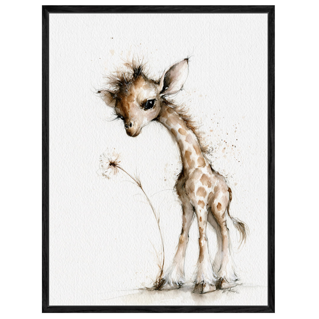 Kleine Giraffe mit Pusteblume Leinwandbild – Leinwandbild
