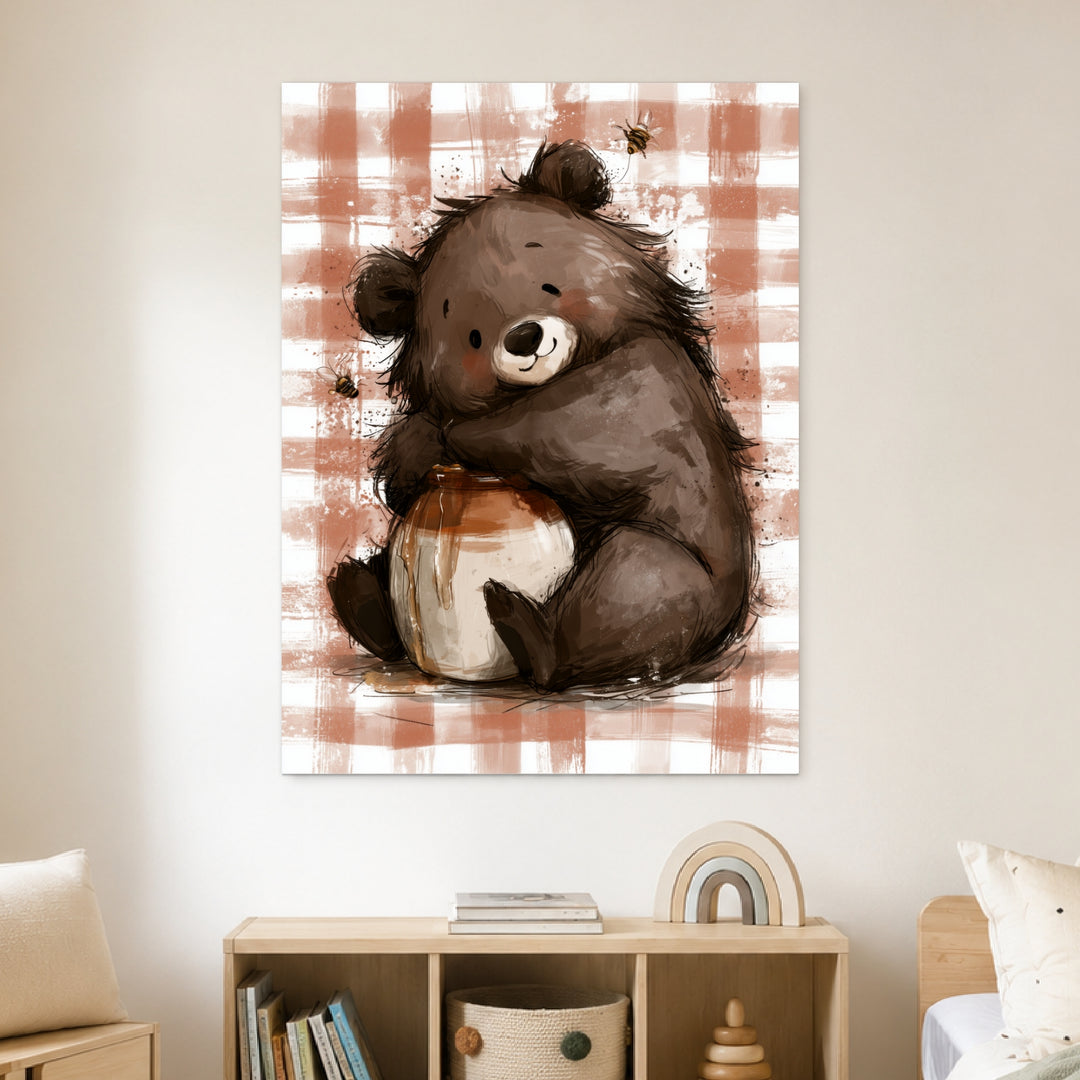 Bär mit Honigtopf Leinwandbild – Ohne Rahmen – Produktfoto