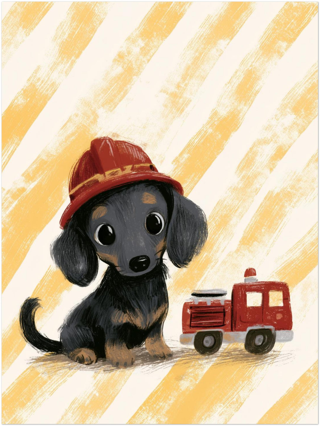 Feuerwehr-Dackel mit Helm Poster – Ohne Rahmen – Produktfoto