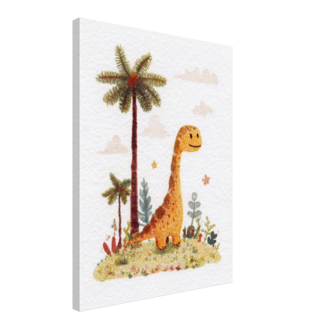 Dinosaurier mit Palmen Leinwandbild Kinderzimmer – Leinwand auf Holzrahmen – Ansicht 2