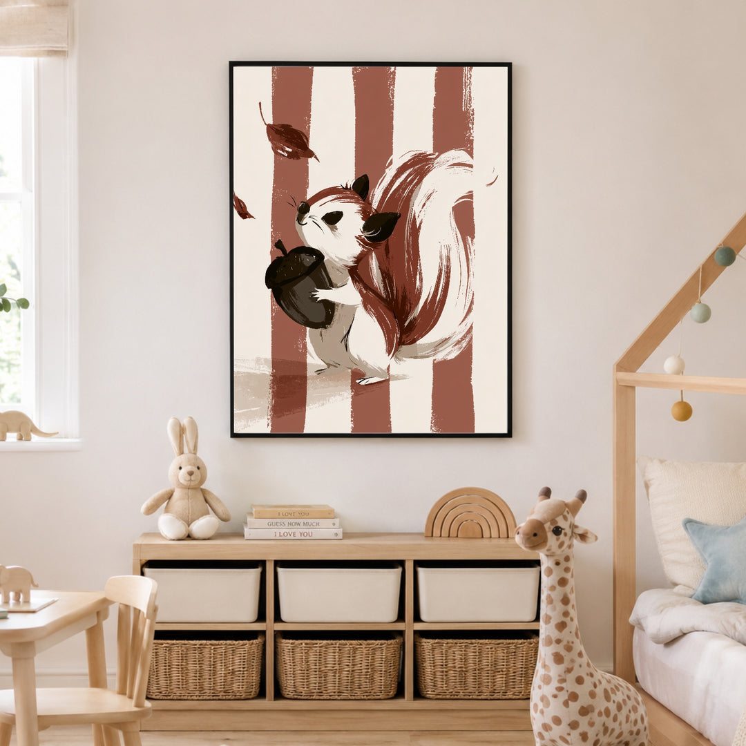 Eichhörnchen mit Eichel Poster – Schwarzer Rahmen – Produktfoto