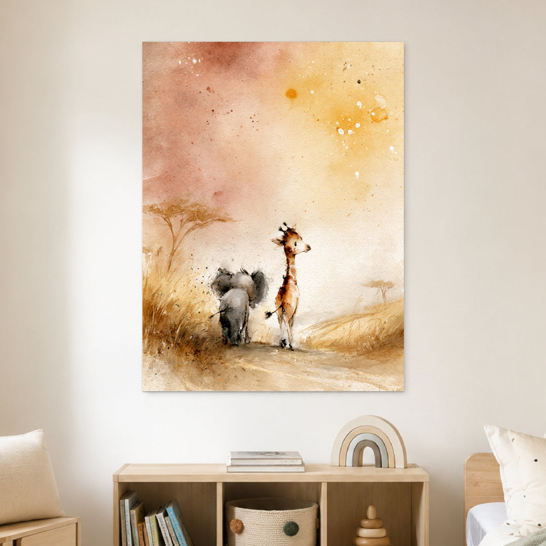 Elefant und Giraffe Savanne Poster – Ohne Rahmen – Produktfoto