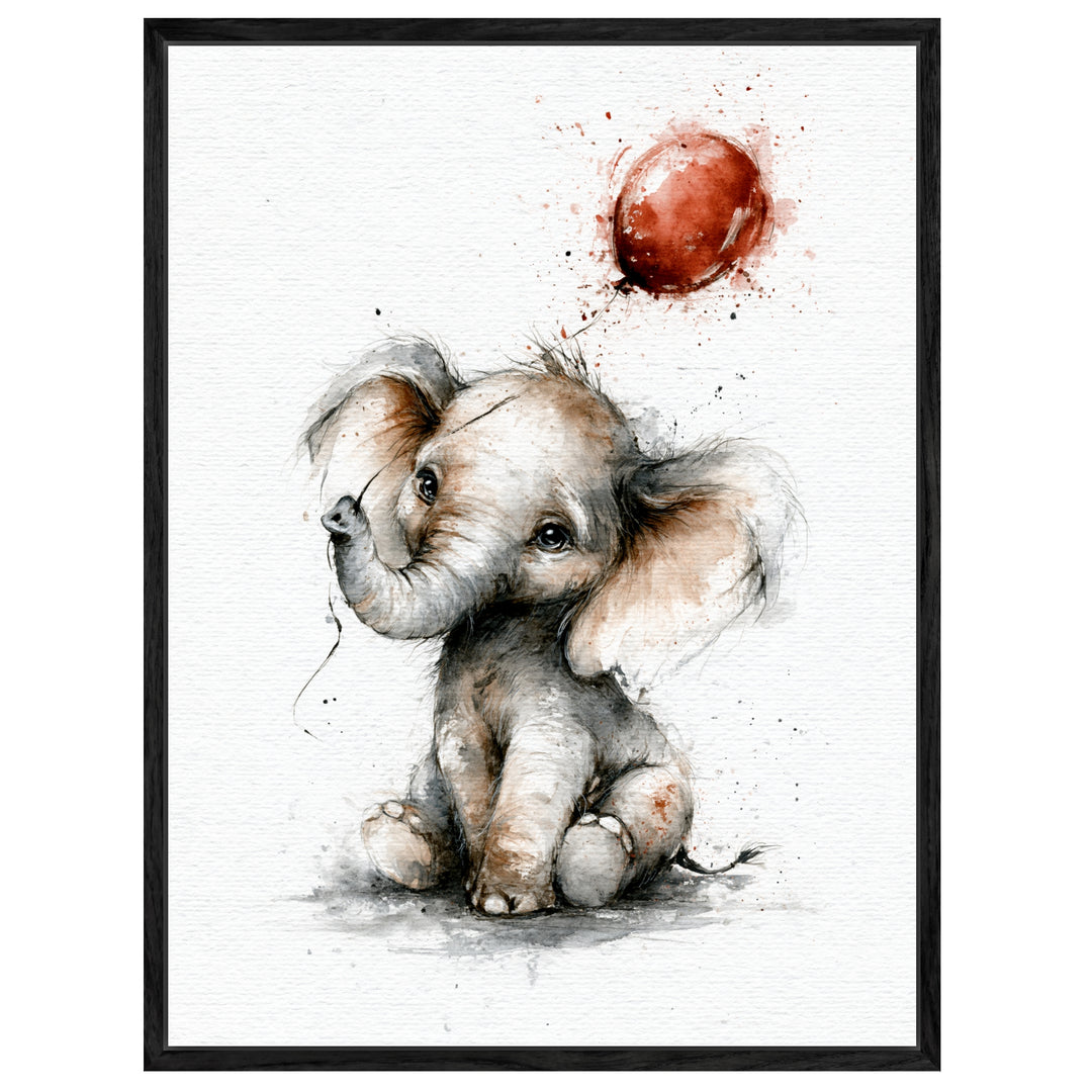 Elefantenbaby mit rotem Ballon Leinwandbild – Leinwandbild