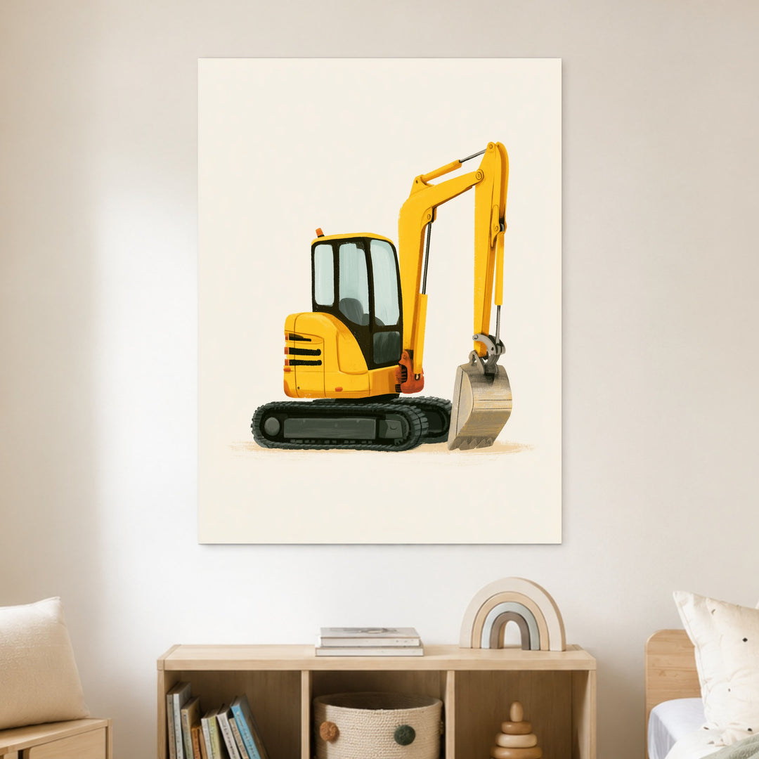 Gelber Bagger im Einsatz Poster – Ohne Rahmen – Produktfoto