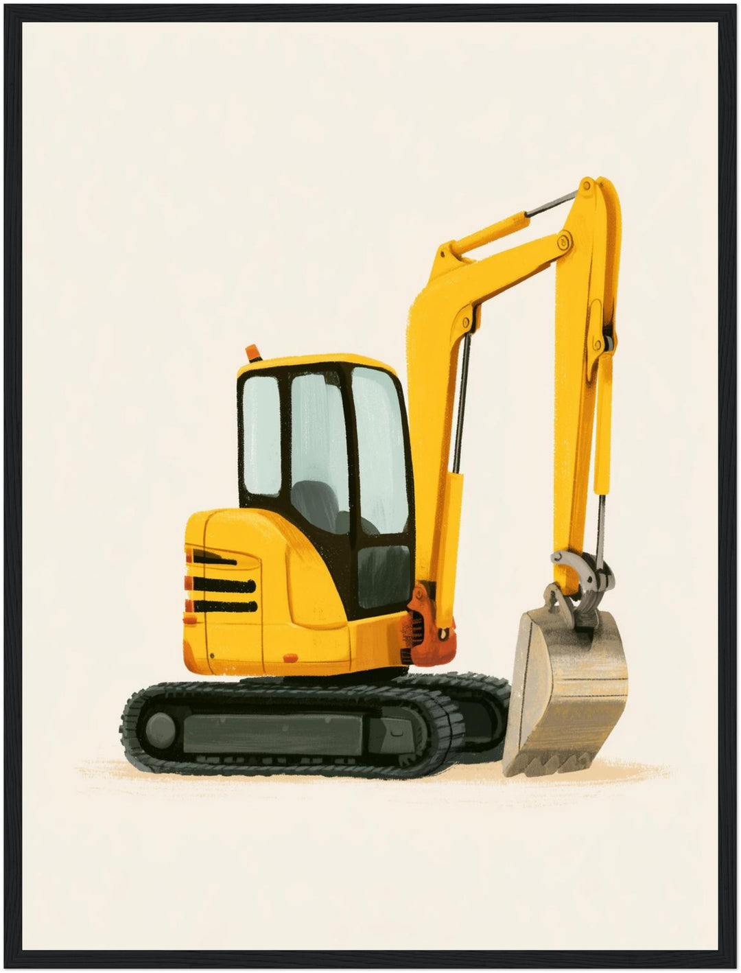 Gelber Bagger im Einsatz Poster – Schwarzer Rahmen – Produktfoto