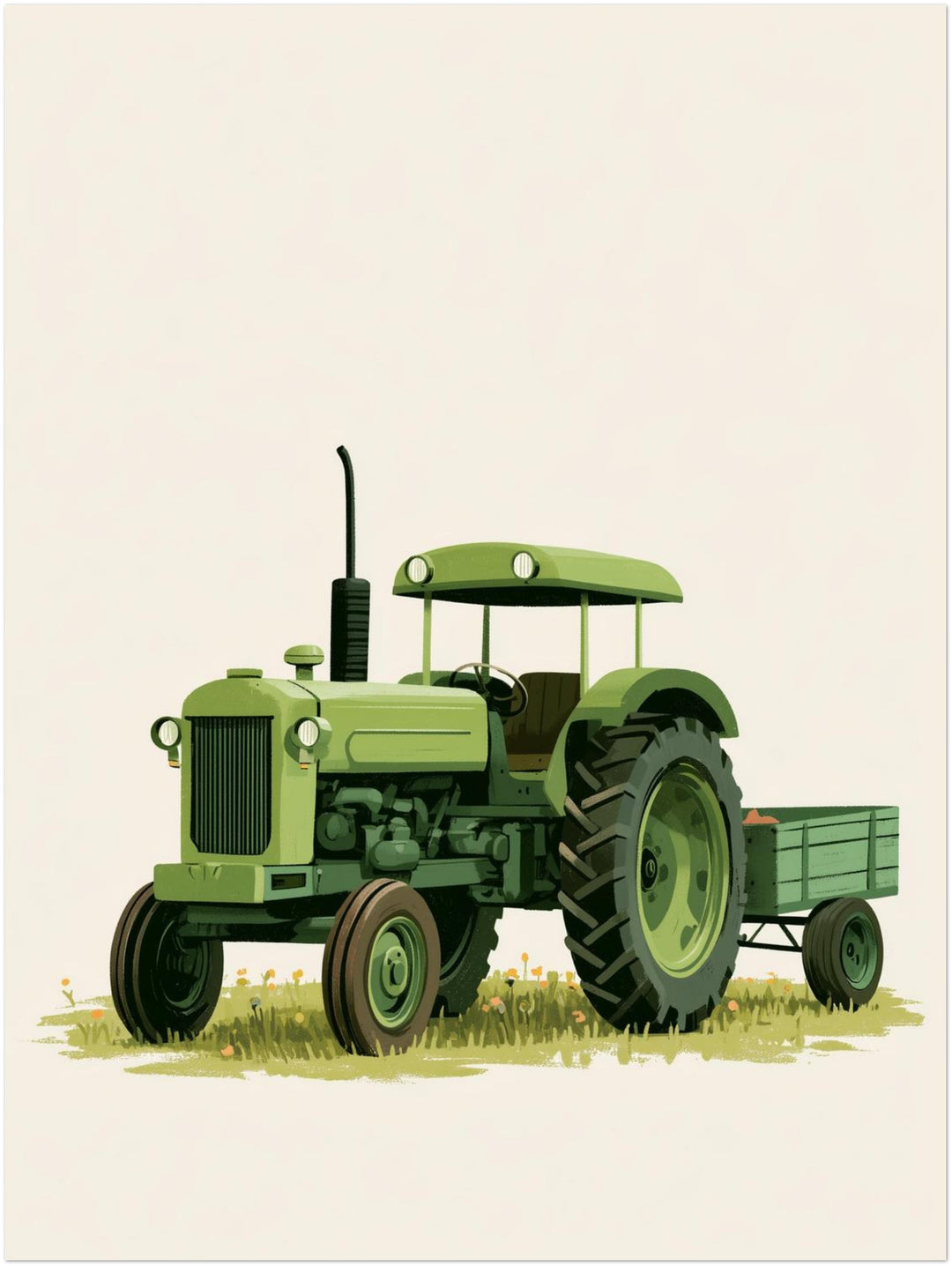 Grüner Traktor auf Wiese Poster – Ohne Rahmen – Produktfoto