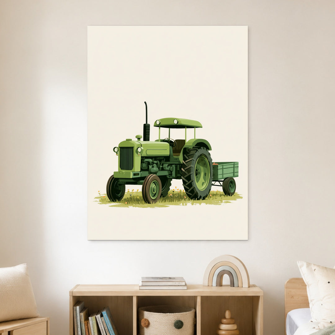 Grüner Traktor auf Wiese Poster – Ohne Rahmen – Produktfoto