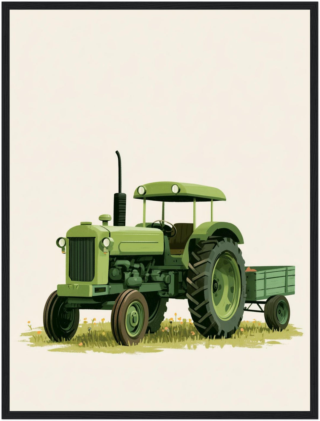 Grüner Traktor auf Wiese Poster – Schwarzer Rahmen – Produktfoto