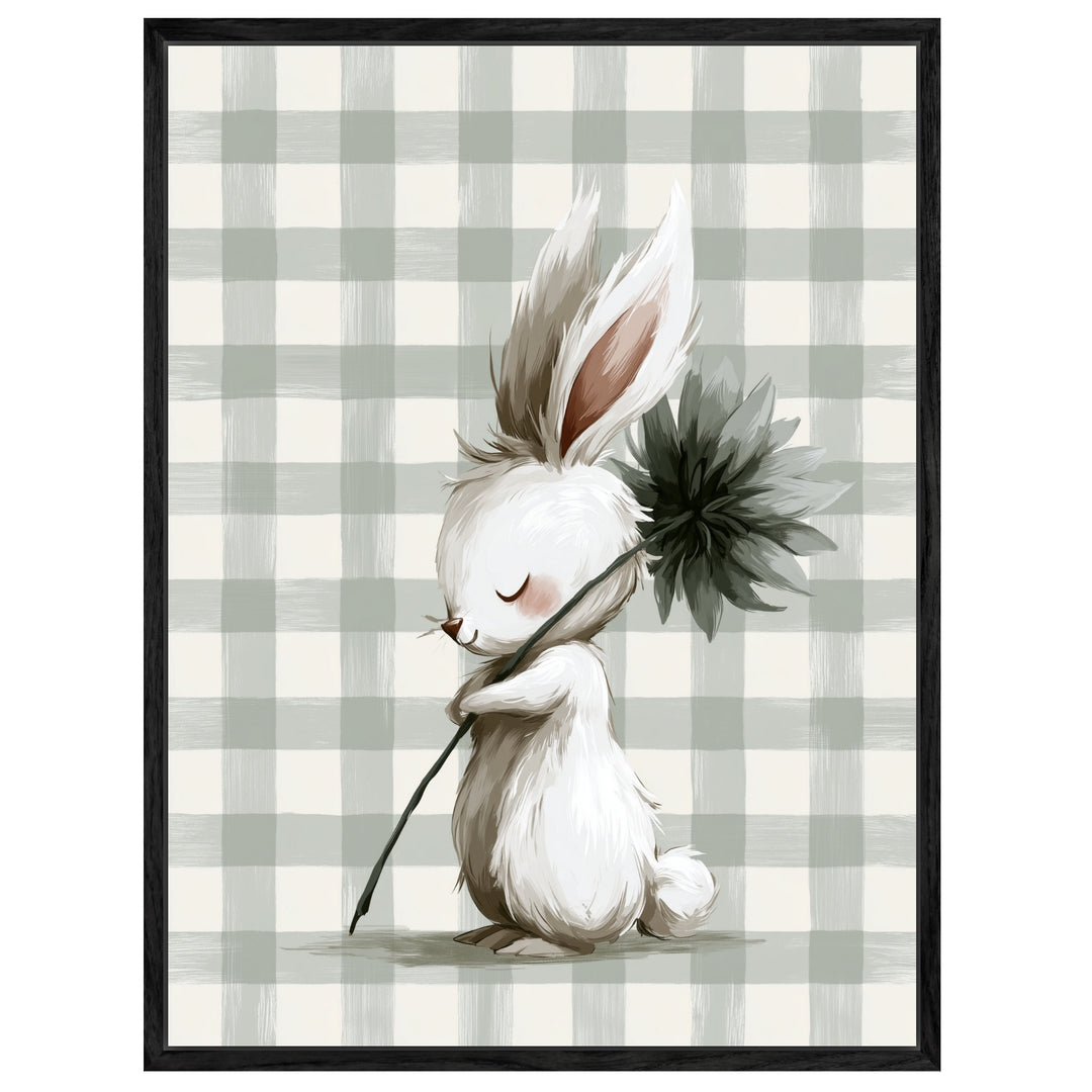 Häschen mit Blume Leinwandbild – Leinwandbild