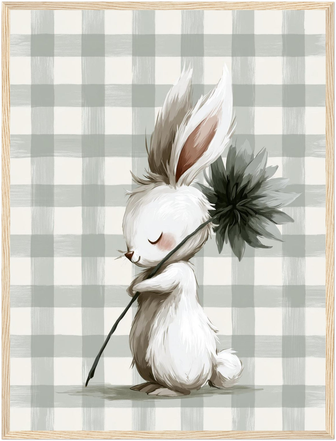 Häschen mit Blume Poster – Holz natur Rahmen – Produktfoto