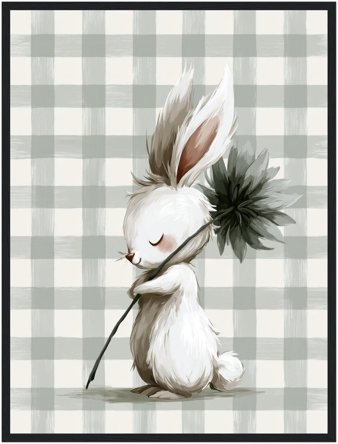 Häschen mit Blume Poster – Schwarzer Rahmen – Produktfoto