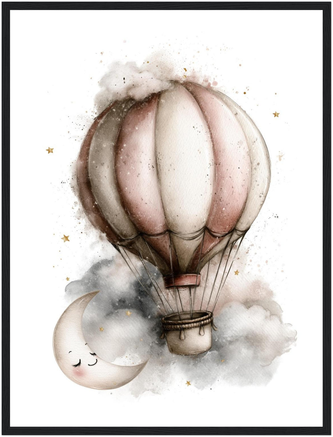 Mondnacht Heißluftballon Traum Poster – Schwarzer Rahmen – Produktfoto