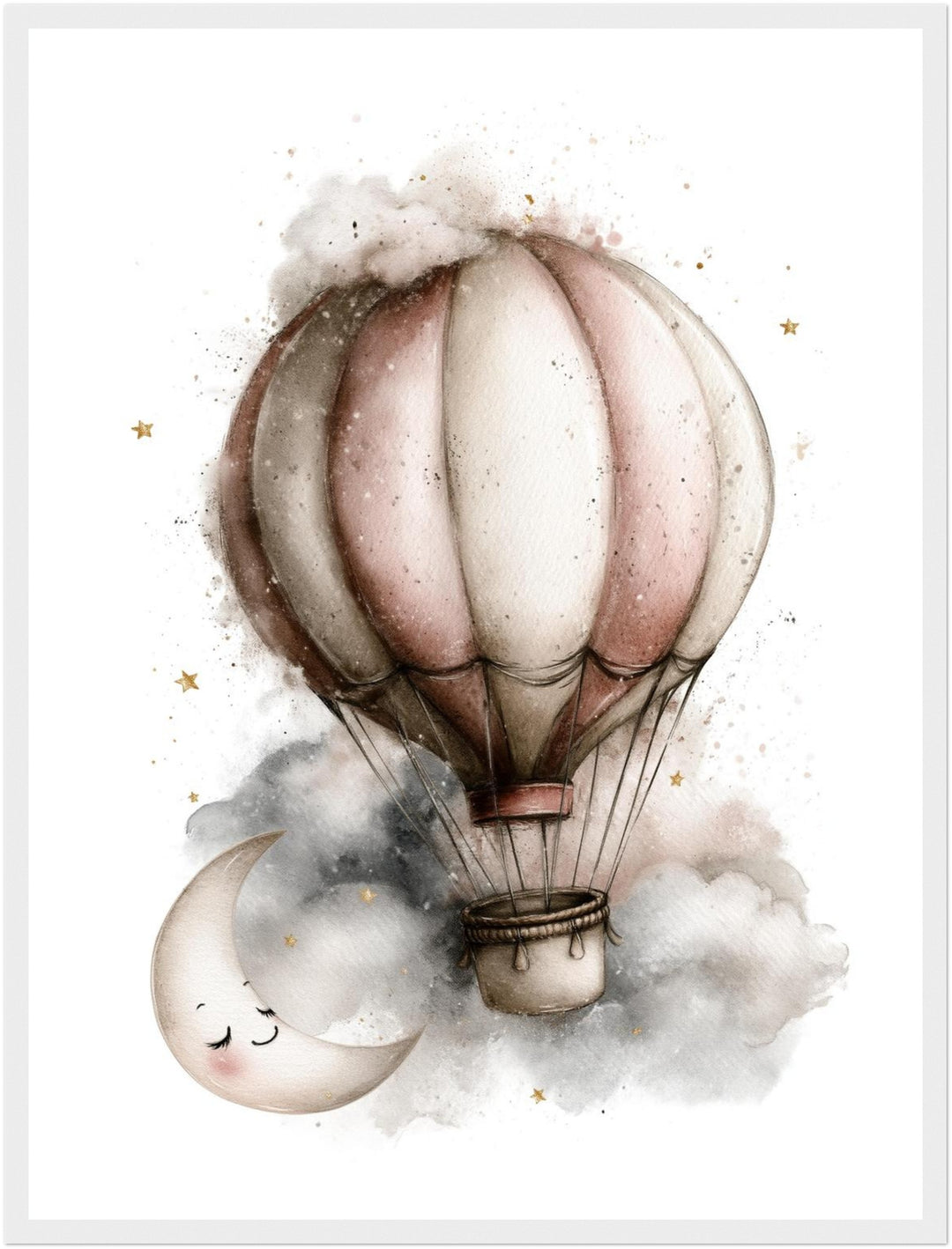 Mondnacht Heißluftballon Traum Poster – Weißer Rahmen – Produktfoto