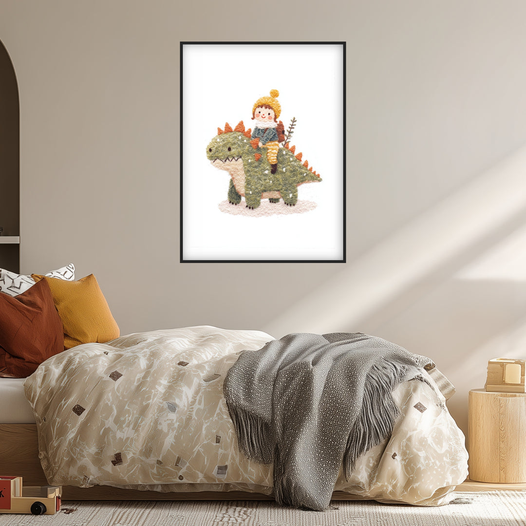 Kind auf Dinosaurier Poster Kinderzimmer – mattes Kunstdruck-Papier – Ansicht 3
