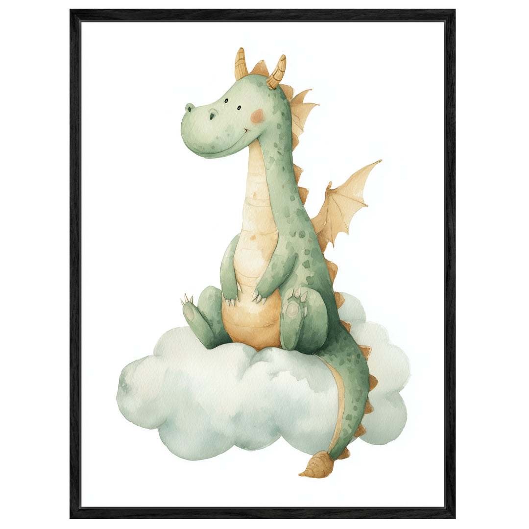 Freundlicher Drache auf Wolke Leinwandbild abstrakt – Leinwand auf Holzrahmen – Ansicht 2
