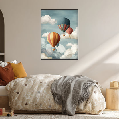 Heißluftballons in Wolken Poster