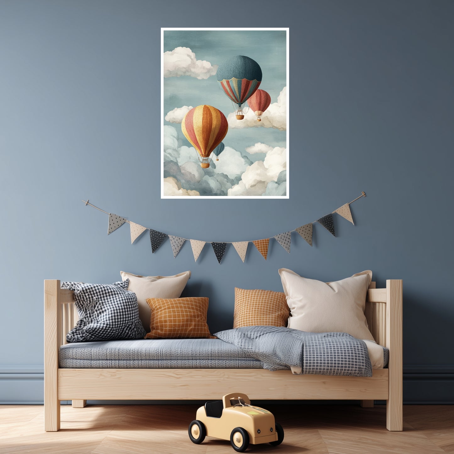 Heißluftballons in Wolken Poster