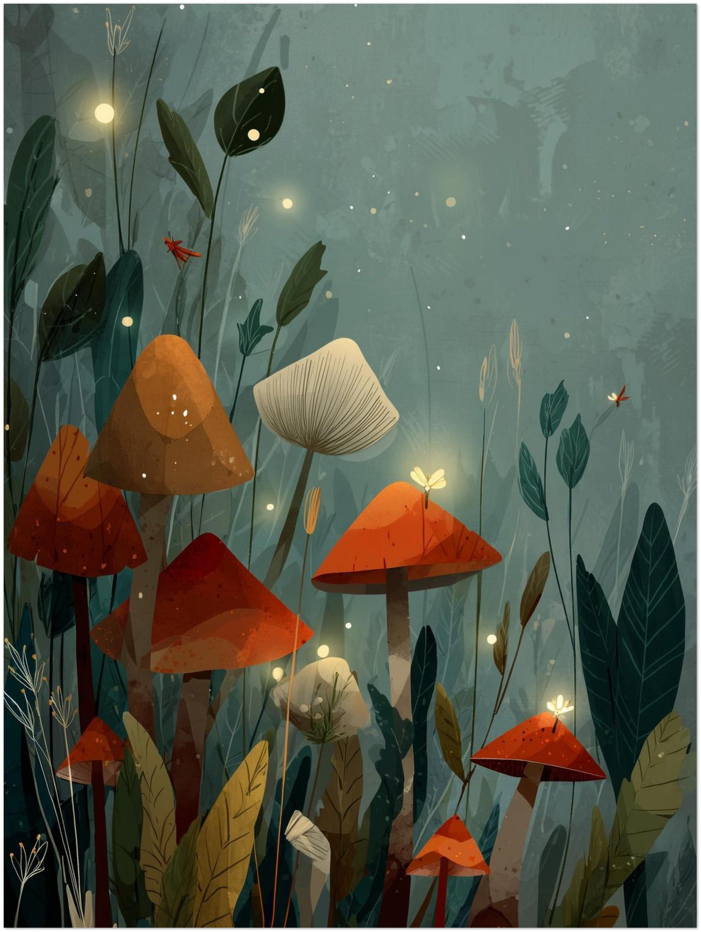 Leuchtende Pilze im Wald Poster