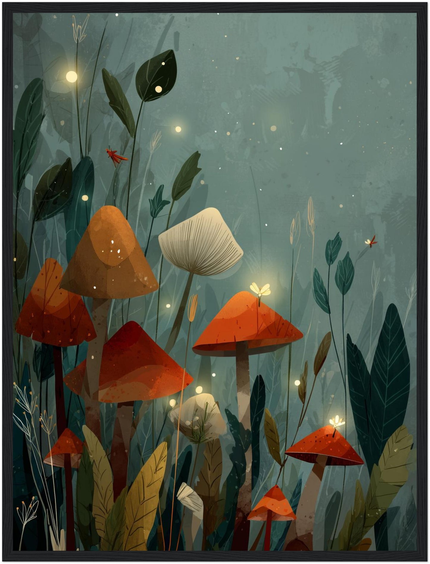 Leuchtende Pilze im Wald Poster