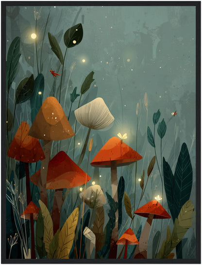 Leuchtende Pilze im Wald Poster