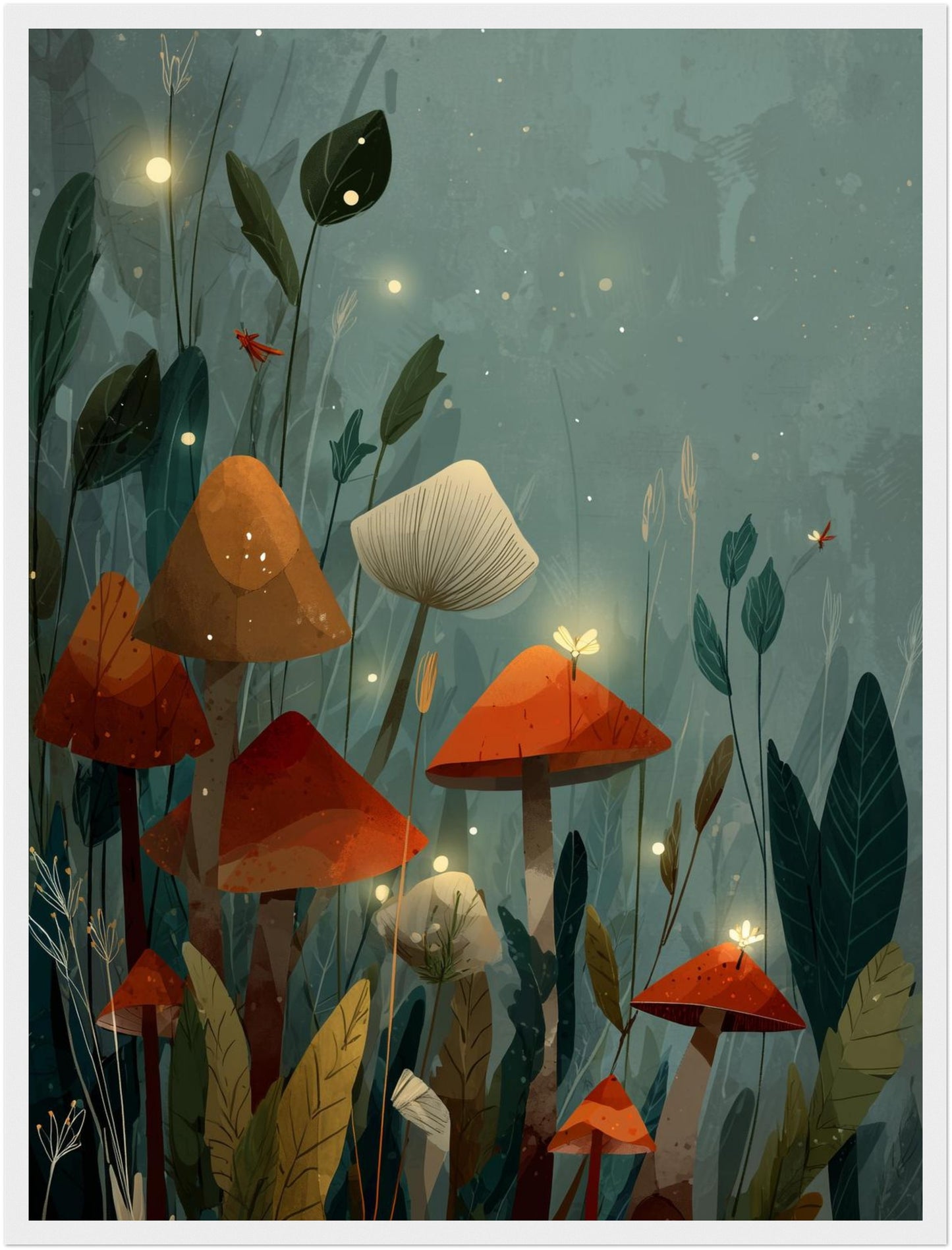 Leuchtende Pilze im Wald Poster