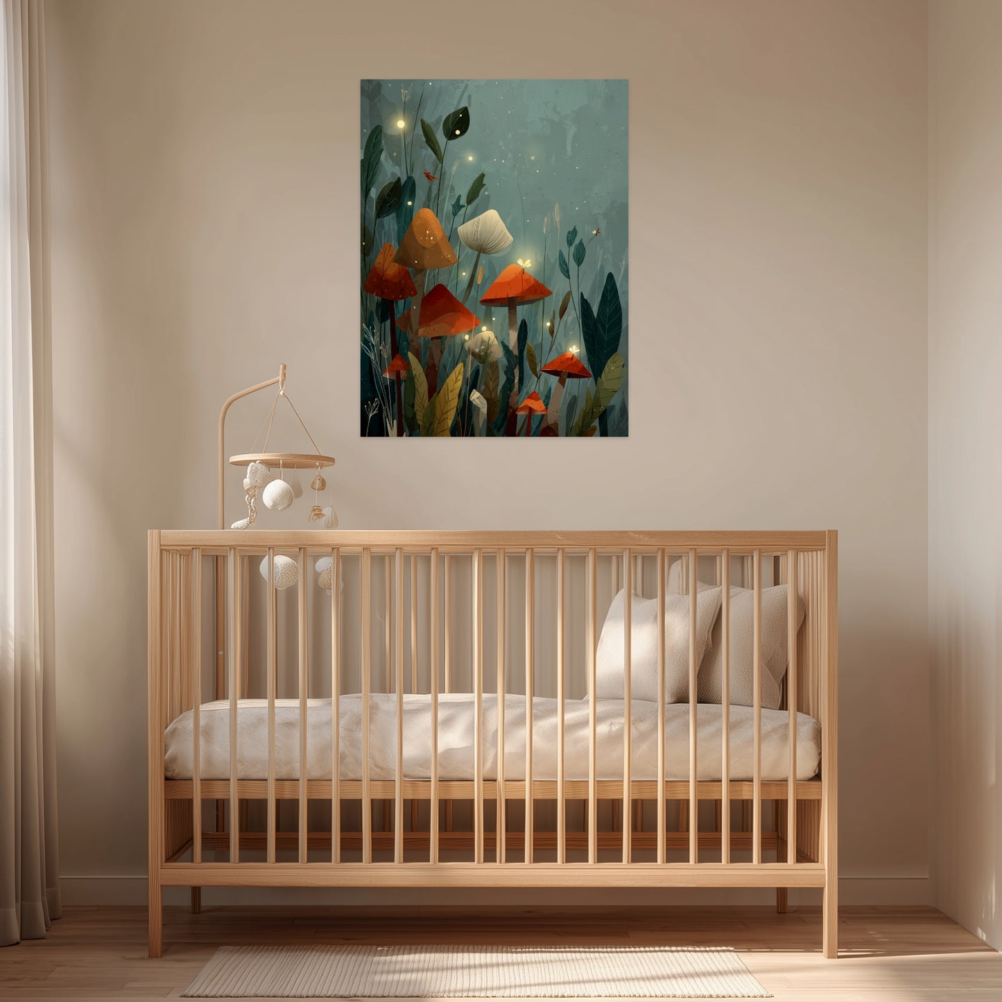 Leuchtende Pilze im Wald Poster