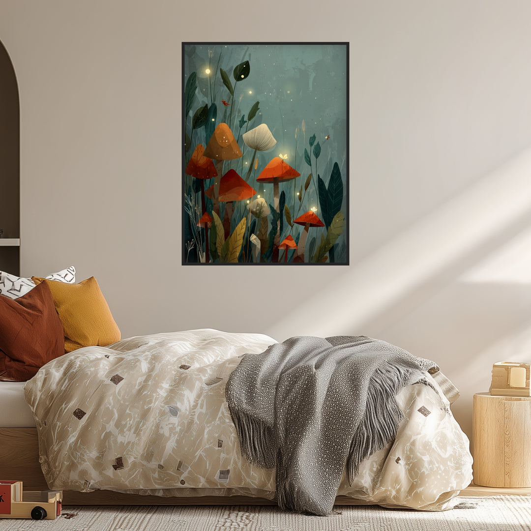 Leuchtende Pilze im Wald Poster abstrakt – mattes Kunstdruck-Papier – Ansicht 3