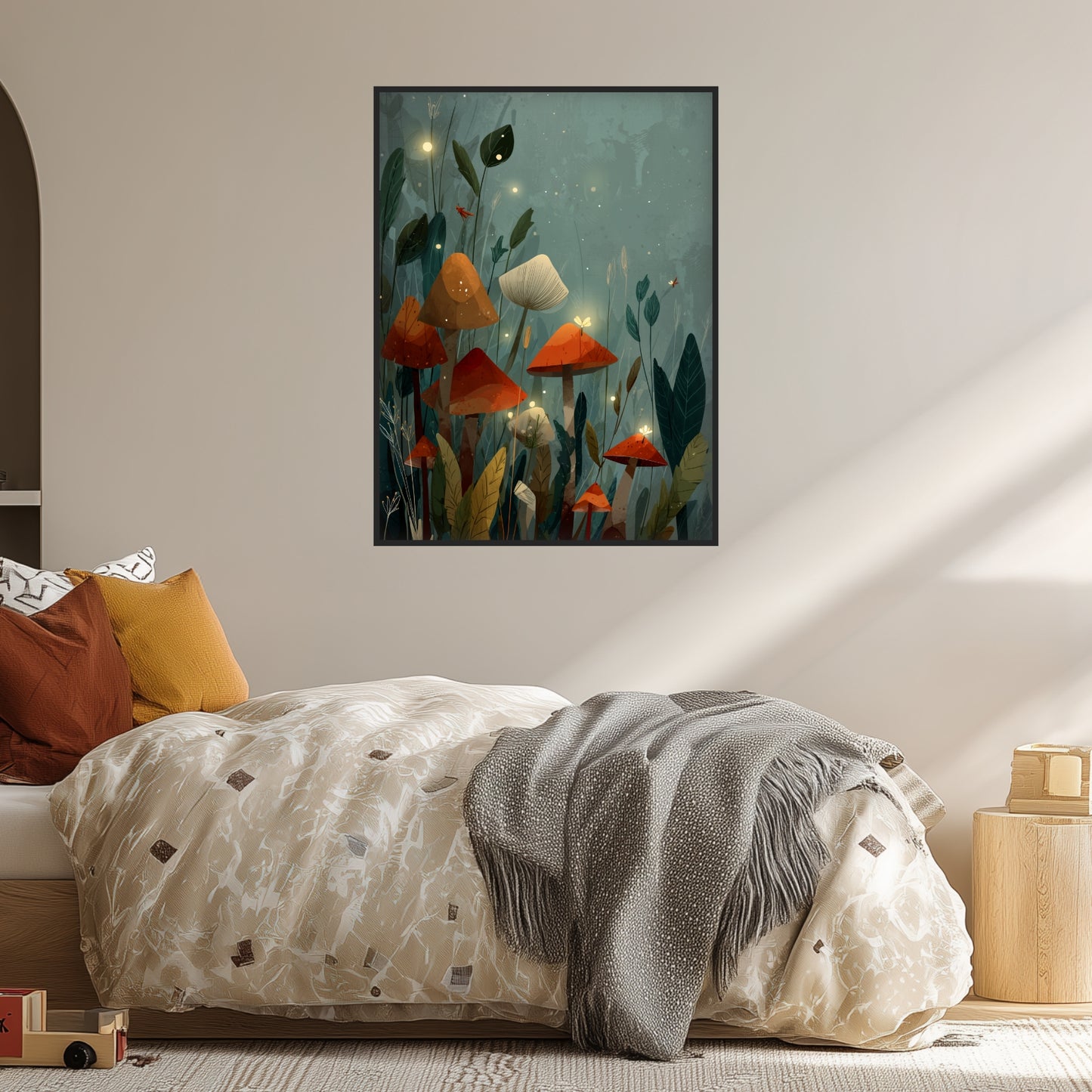 Leuchtende Pilze im Wald Poster