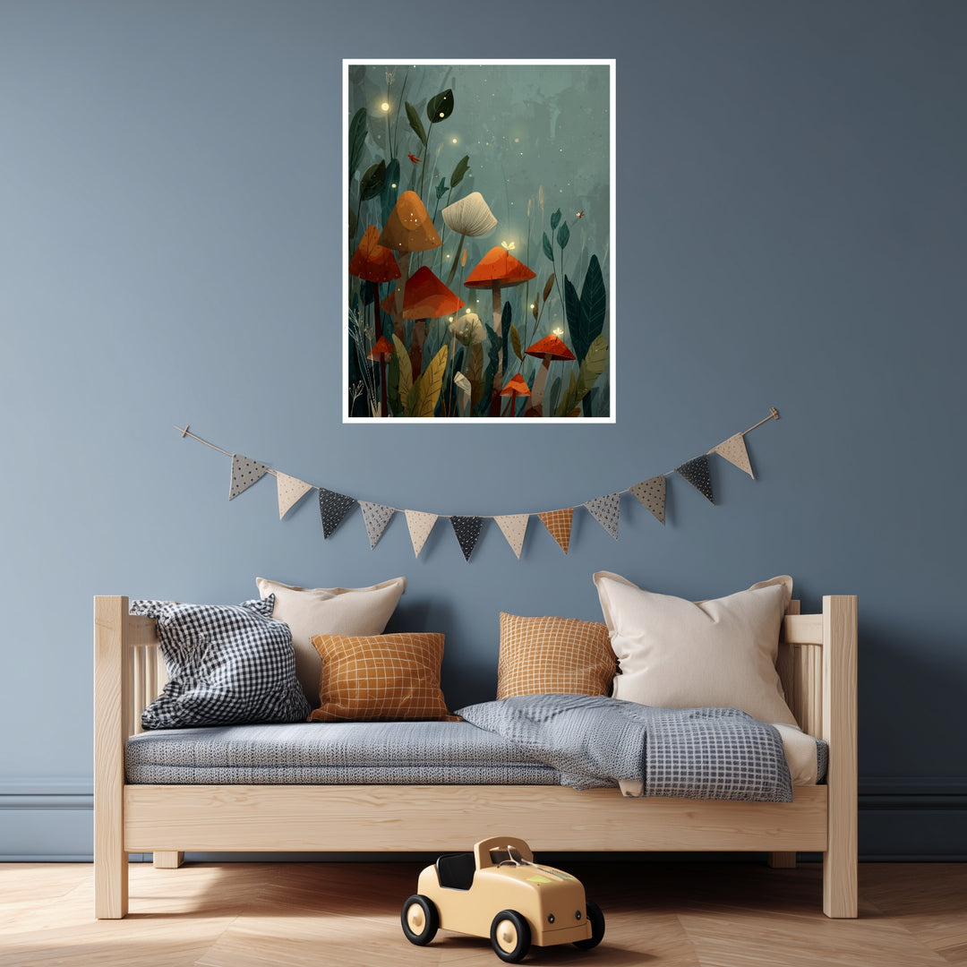 Leuchtende Pilze im Wald Poster abstrakt – mattes Kunstdruck-Papier – Ansicht 4