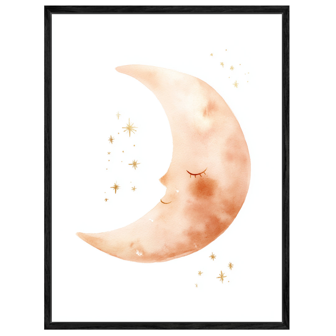 Schlafender Mond Aquarell Leinwandbild abstrakt – Leinwand auf Holzrahmen – Ansicht 4