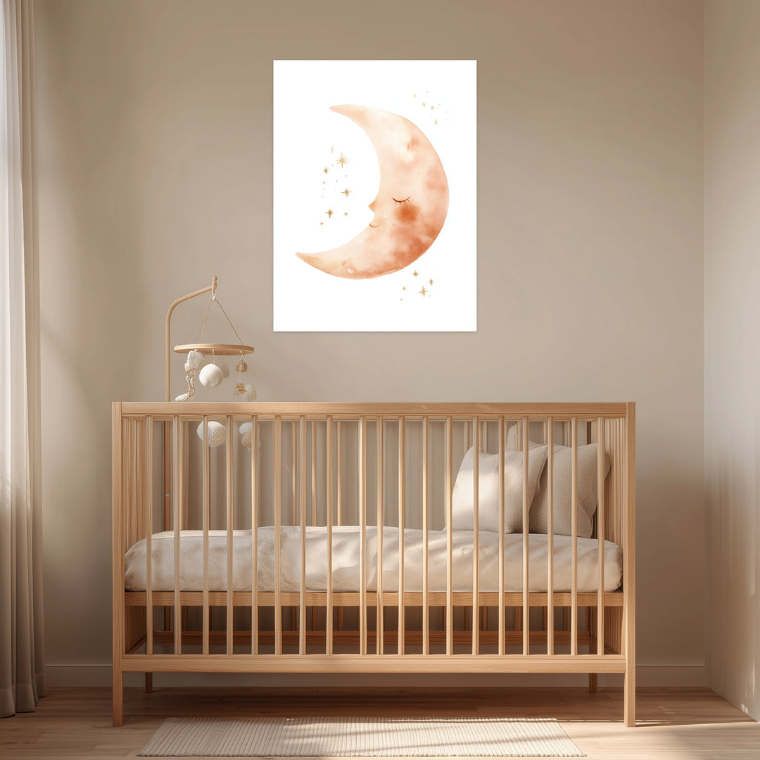 Schlafender Mond Aquarell Leinwandbild abstrakt – Leinwand auf Holzrahmen – Ansicht 3