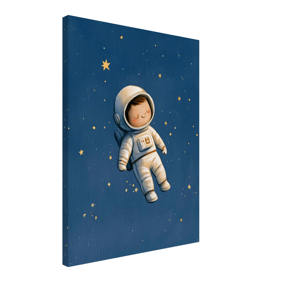 Schlafender Astronaut im Sternenmeer Leinwandbild – Schräge Ansicht – Produktfoto
