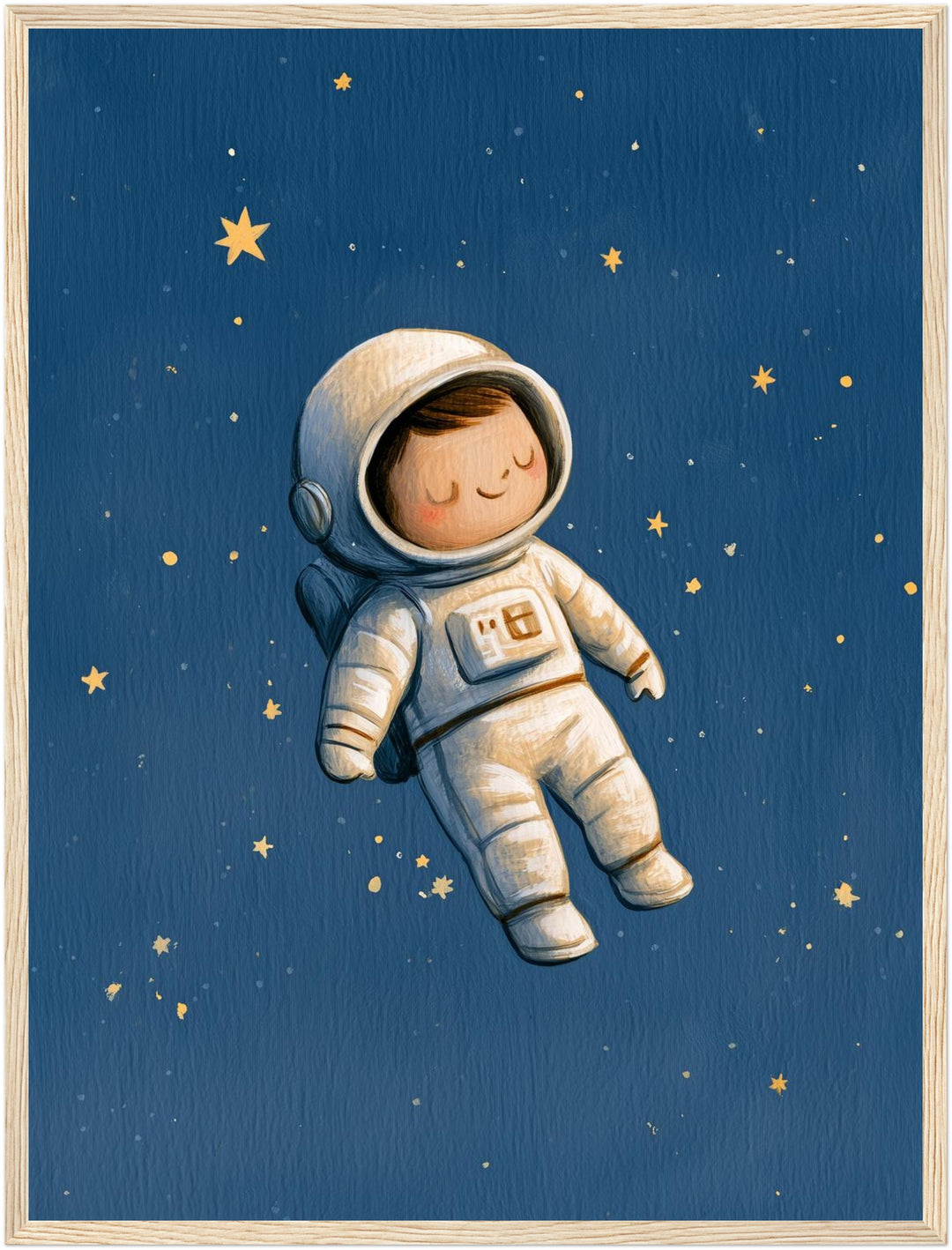 Schlafender Astronaut im Sternenmeer Poster – Holz natur Rahmen – Produktfoto