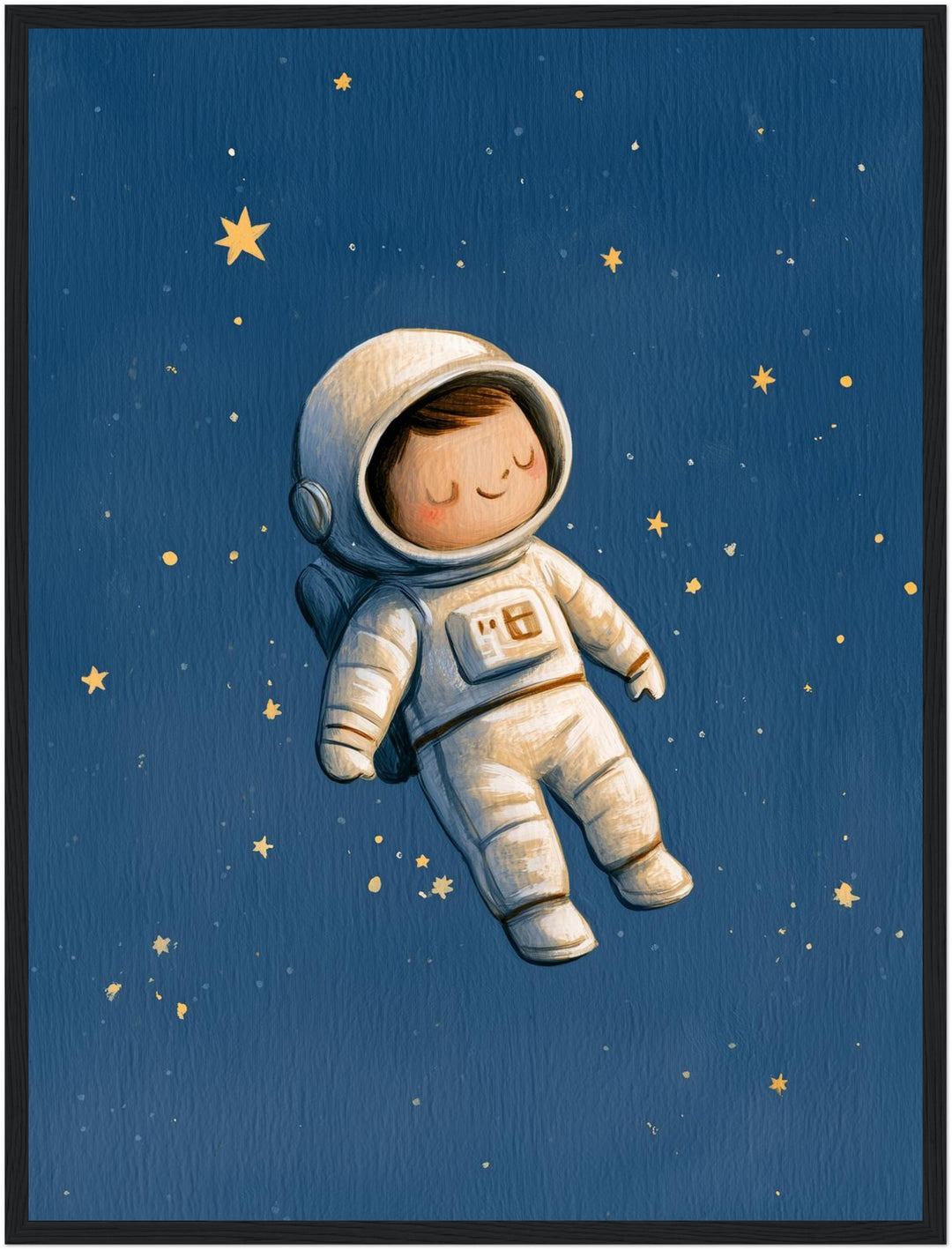 Schlafender Astronaut im Sternenmeer Poster – Schwarzer Rahmen – Produktfoto
