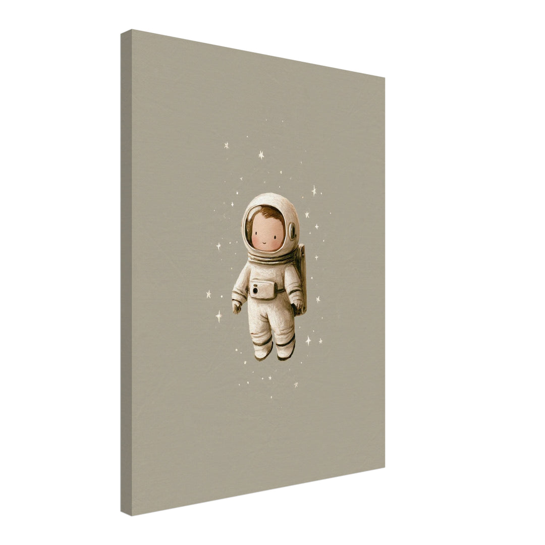 Kleiner Astronaut im Weltall Leinwandbild – Schräge Ansicht – Produktfoto