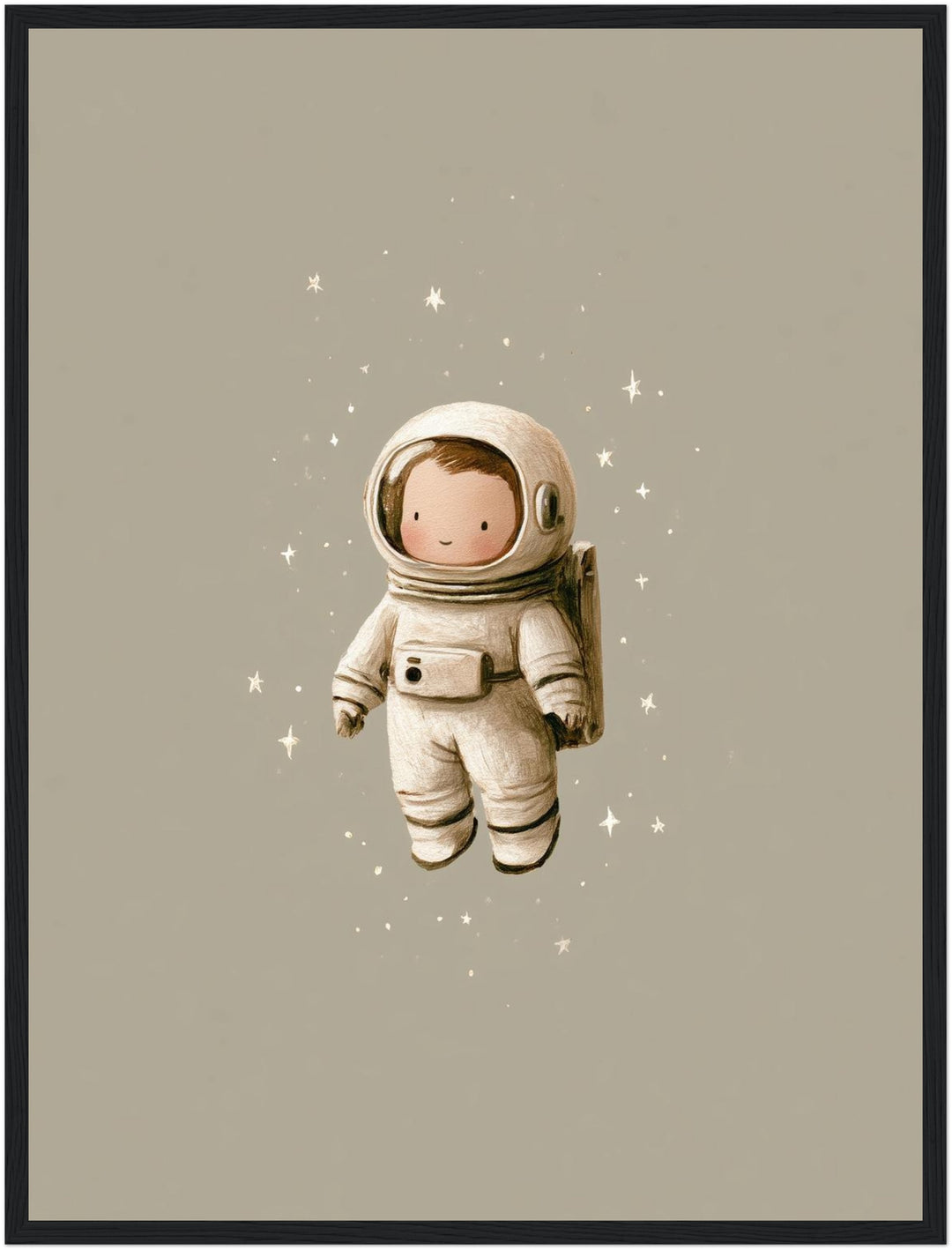 Kleiner Astronaut im Weltall Poster – Schwarzer Rahmen – Produktfoto