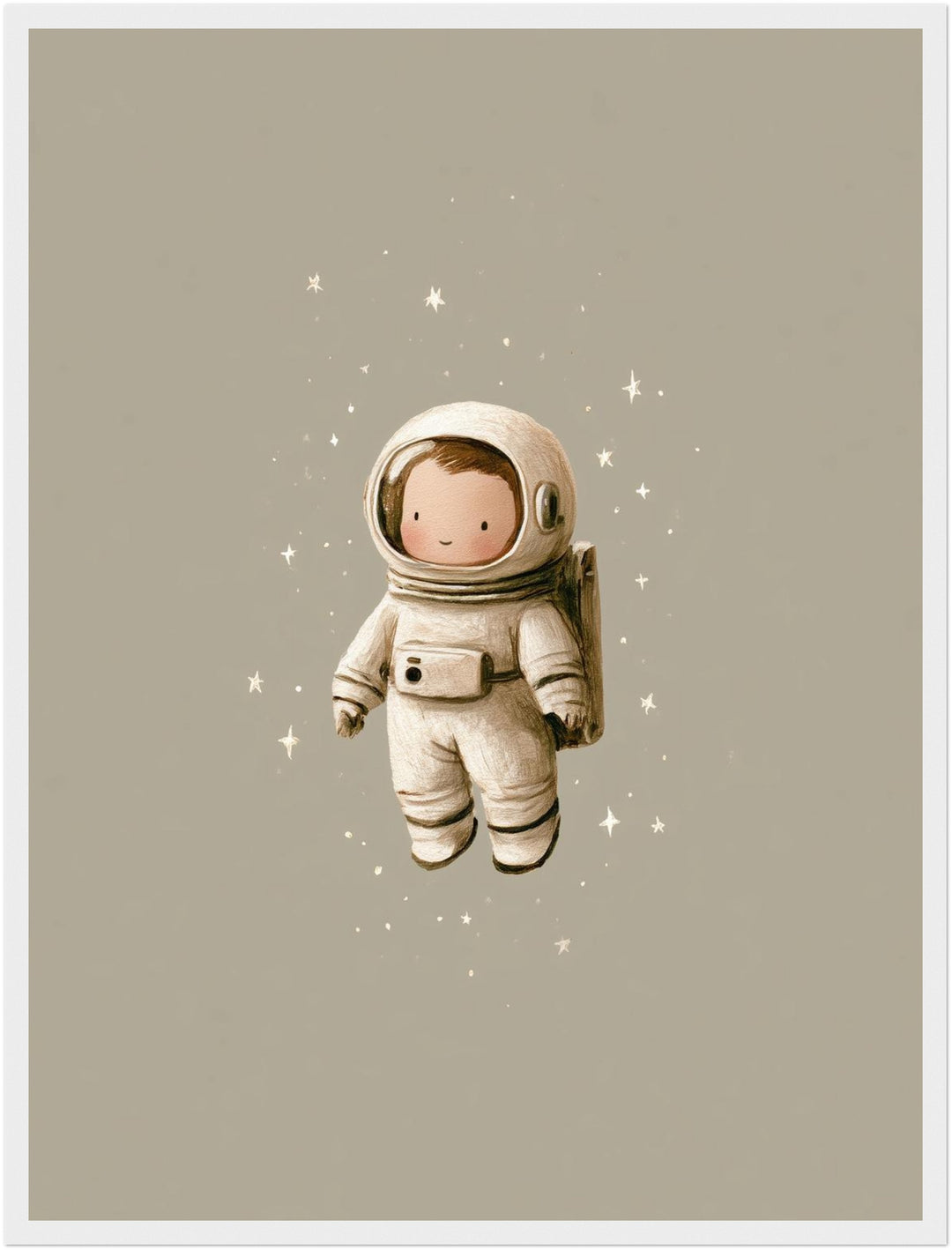 Kleiner Astronaut im Weltall Poster – Weißer Rahmen – Produktfoto