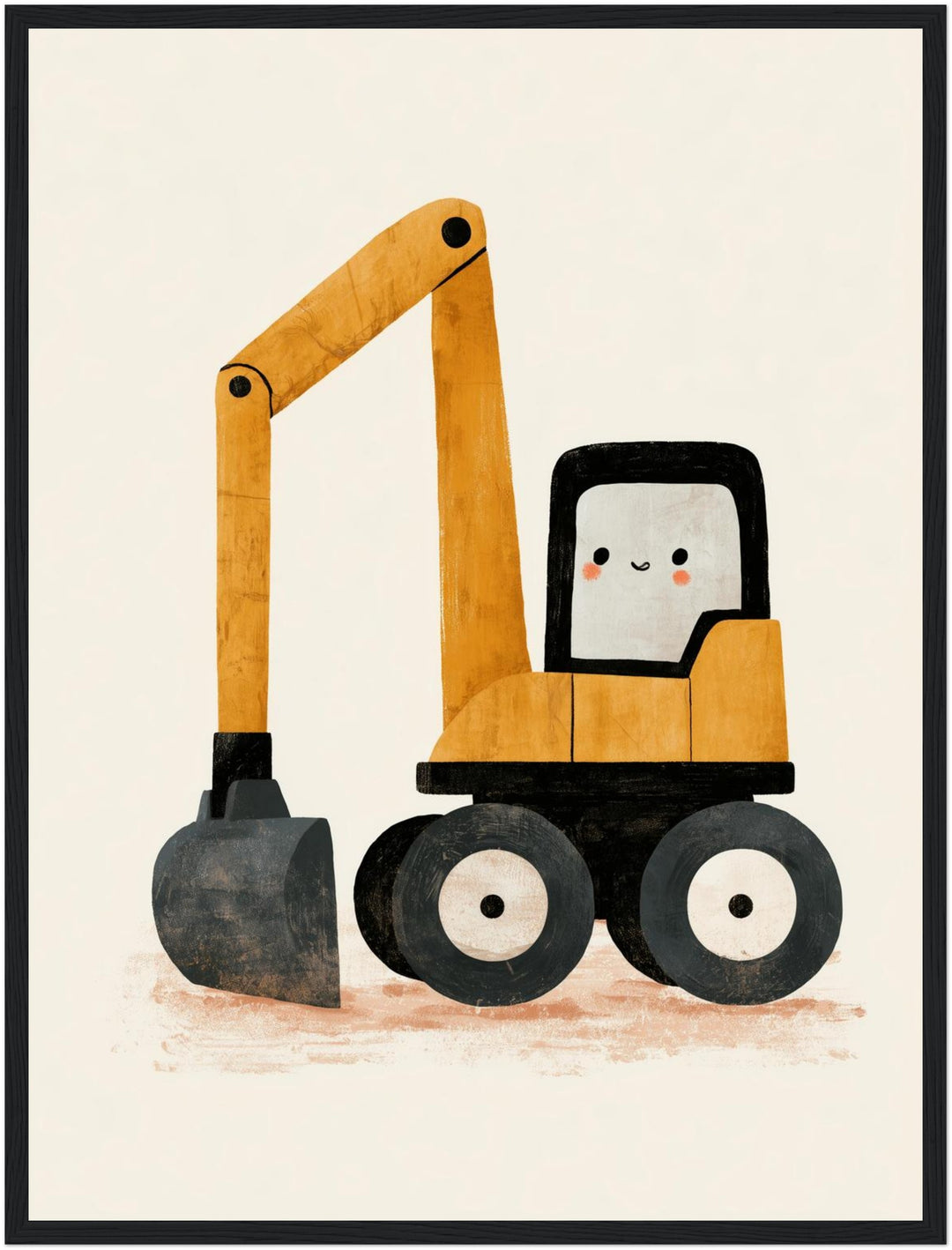 Fröhlicher Bagger auf Rädern Poster – Schwarzer Rahmen – Produktfoto