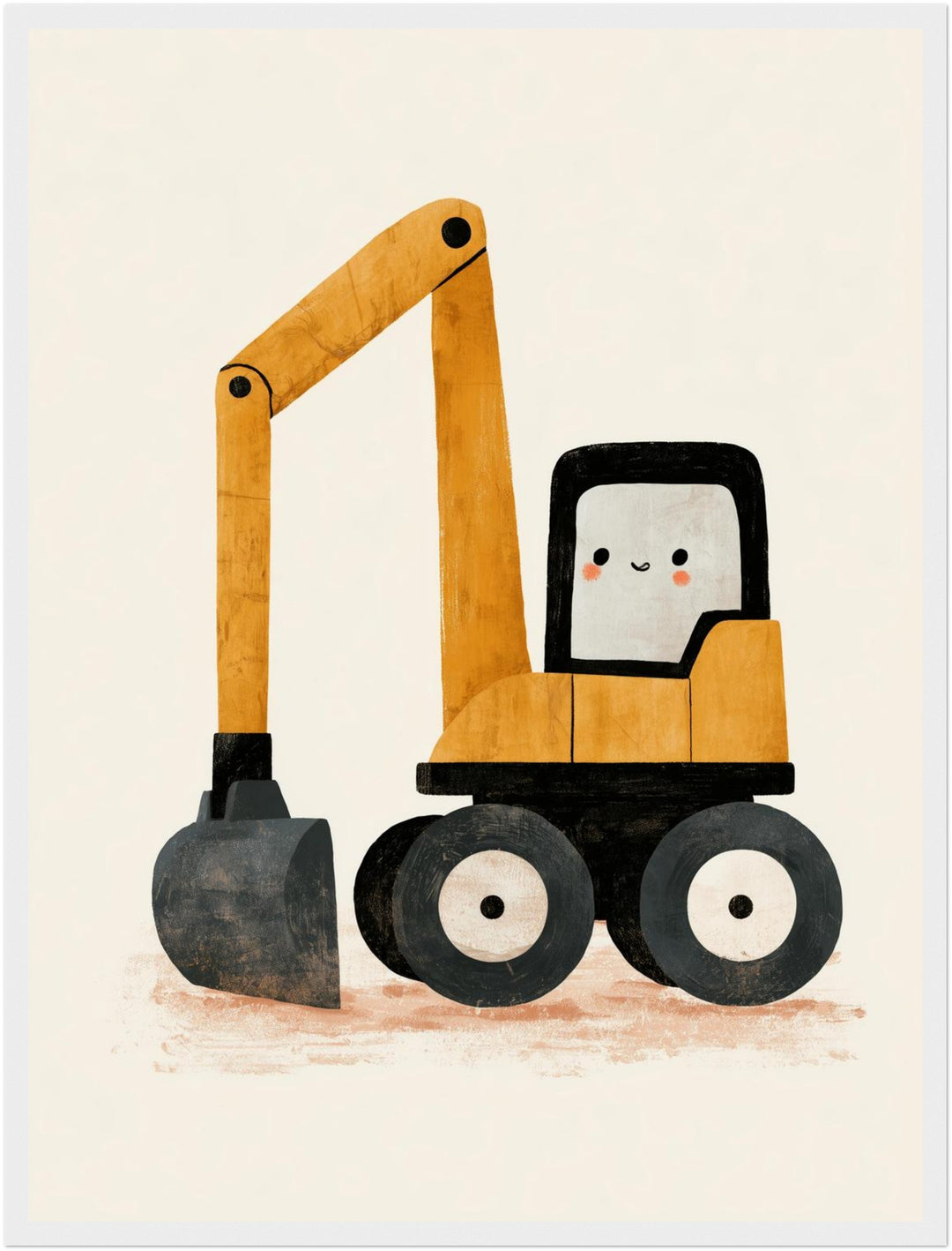 Fröhlicher Bagger auf Rädern Poster – Weißer Rahmen – Produktfoto