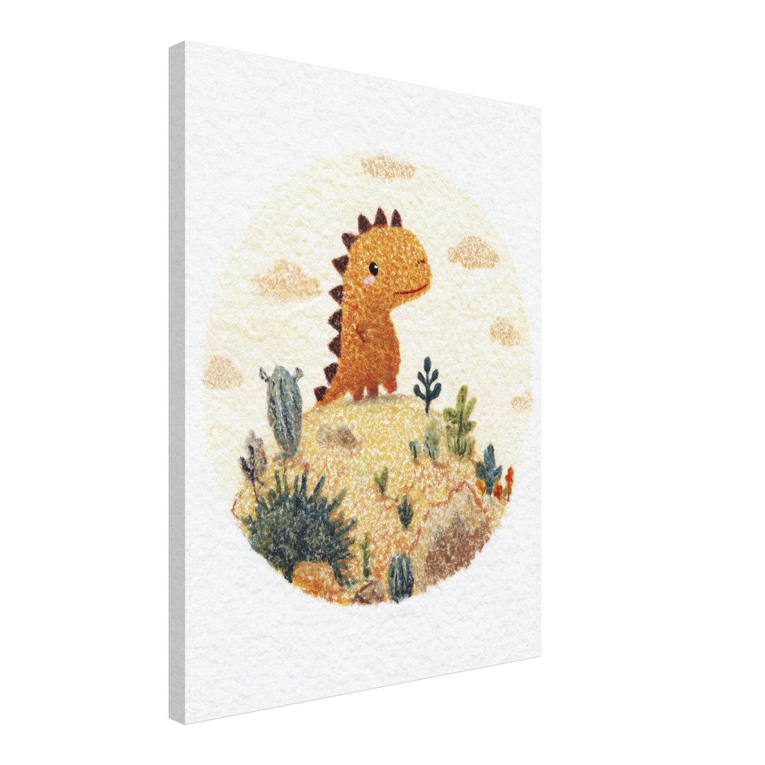 Kleiner Dinosaurier Landschaft Leinwandbild Kinderzimmer – Leinwand auf Holzrahmen – Ansicht 2