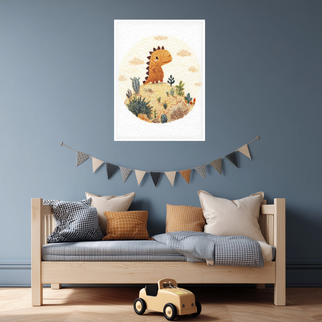 Kleiner Dinosaurier Landschaft Poster Kinderzimmer – mattes Kunstdruck-Papier – Ansicht 4