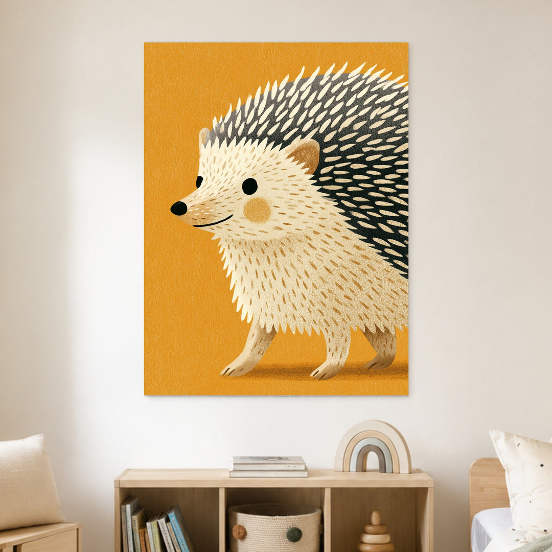 Kleiner Igel auf Goldgelb Leinwandbild – Ohne Rahmen – Produktfoto