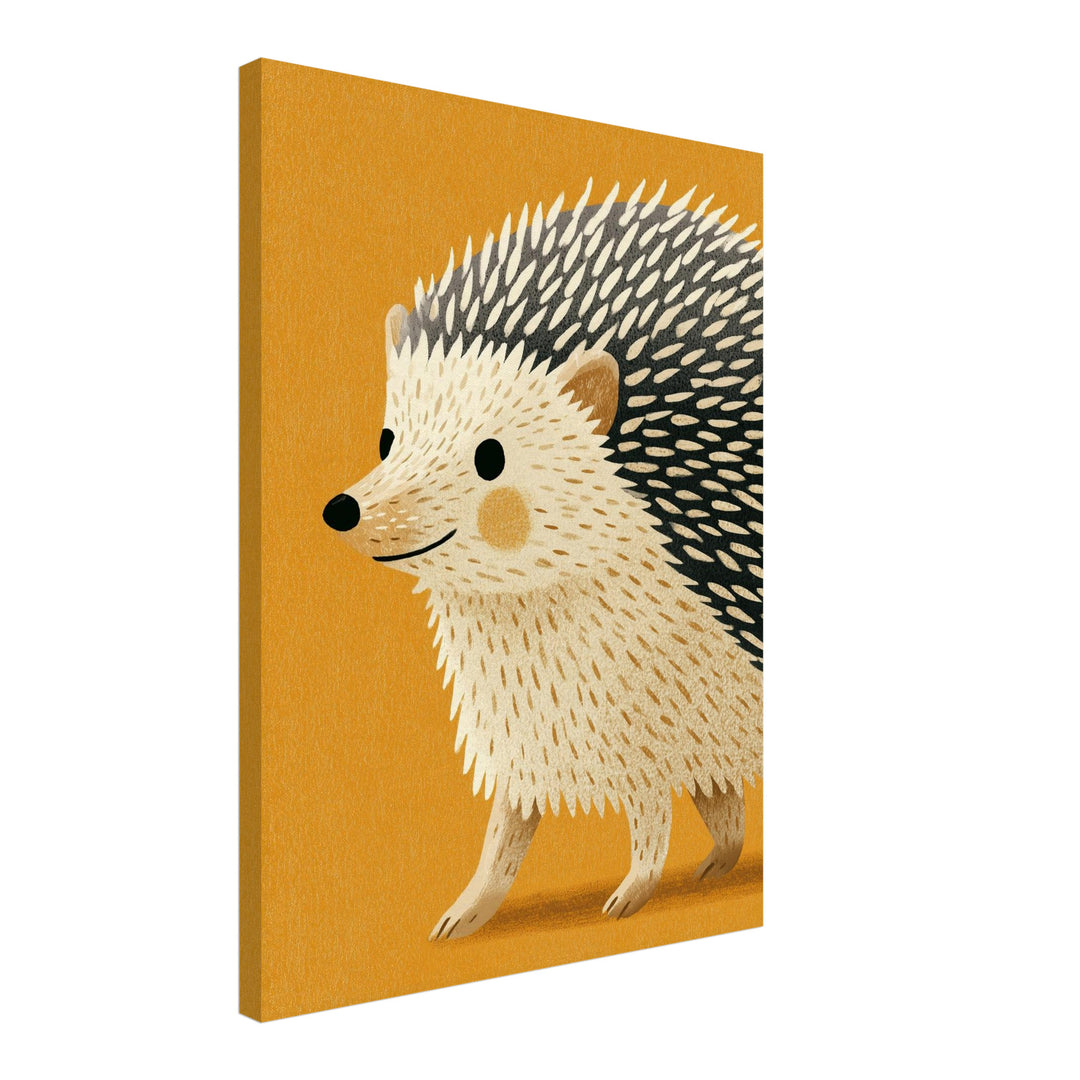 Kleiner Igel auf Goldgelb Leinwandbild – Schräge Ansicht – Produktfoto