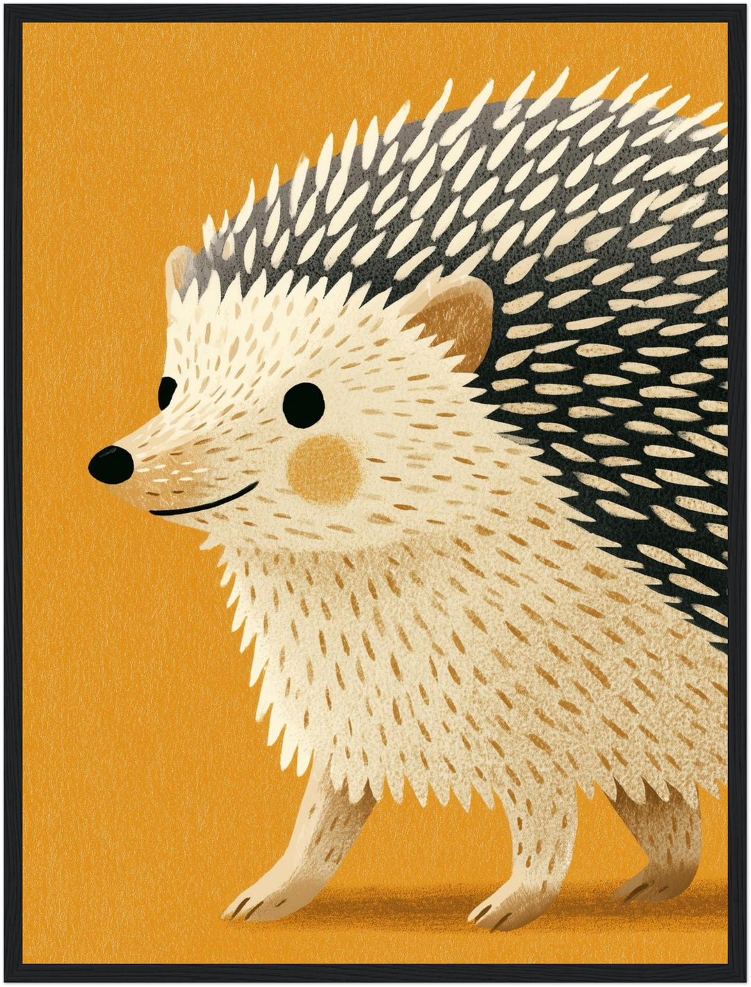 Kleiner Igel auf Goldgelb Poster – Schwarzer Rahmen – Produktfoto