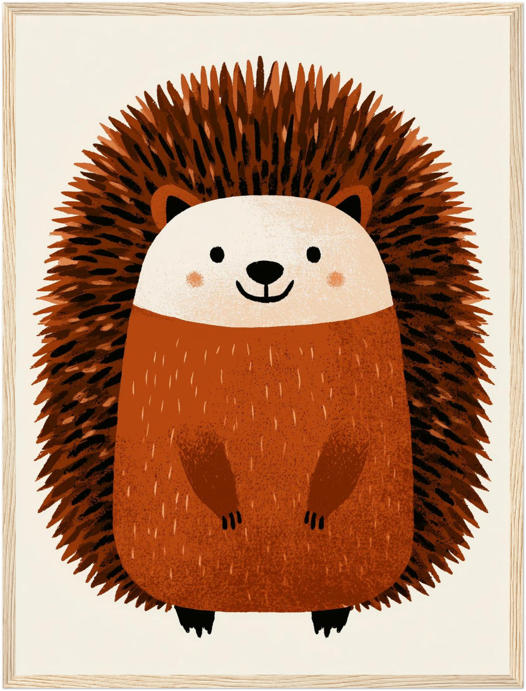Lächelnder Igel im Herbst Poster – Holz natur Rahmen – Produktfoto