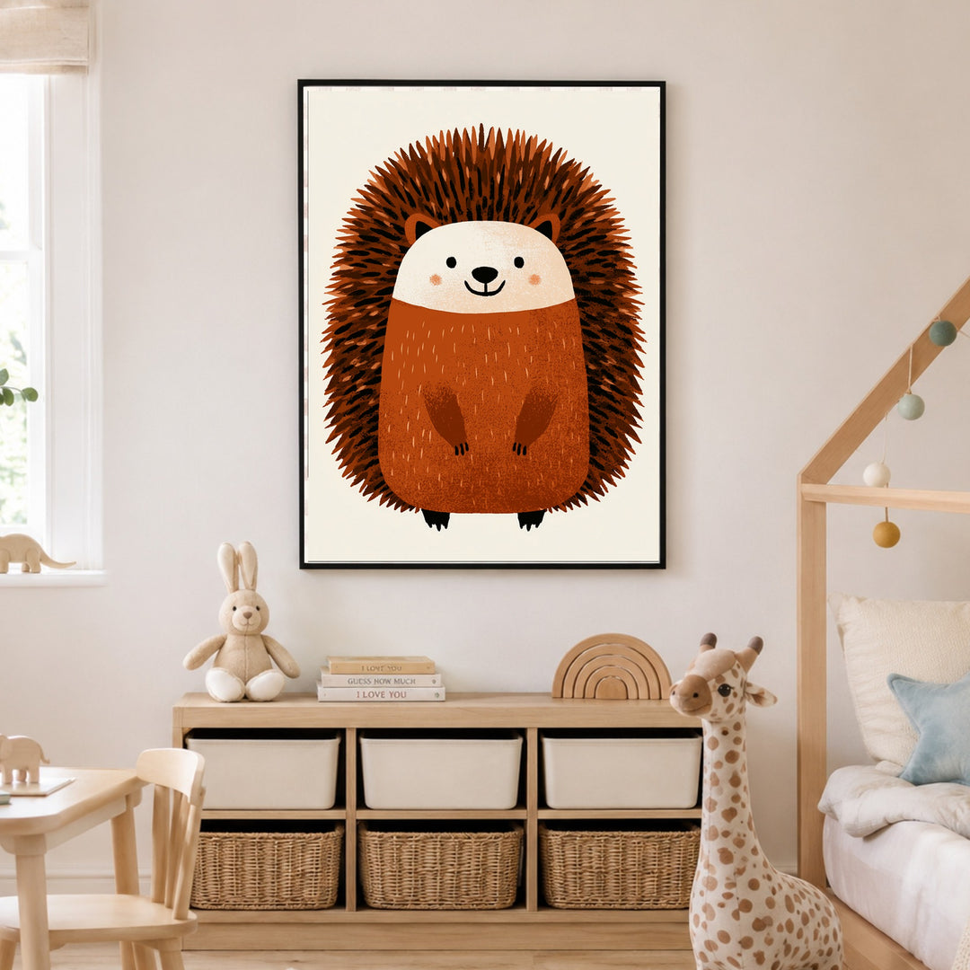 Lächelnder Igel im Herbst Poster – Schwarzer Rahmen – Produktfoto