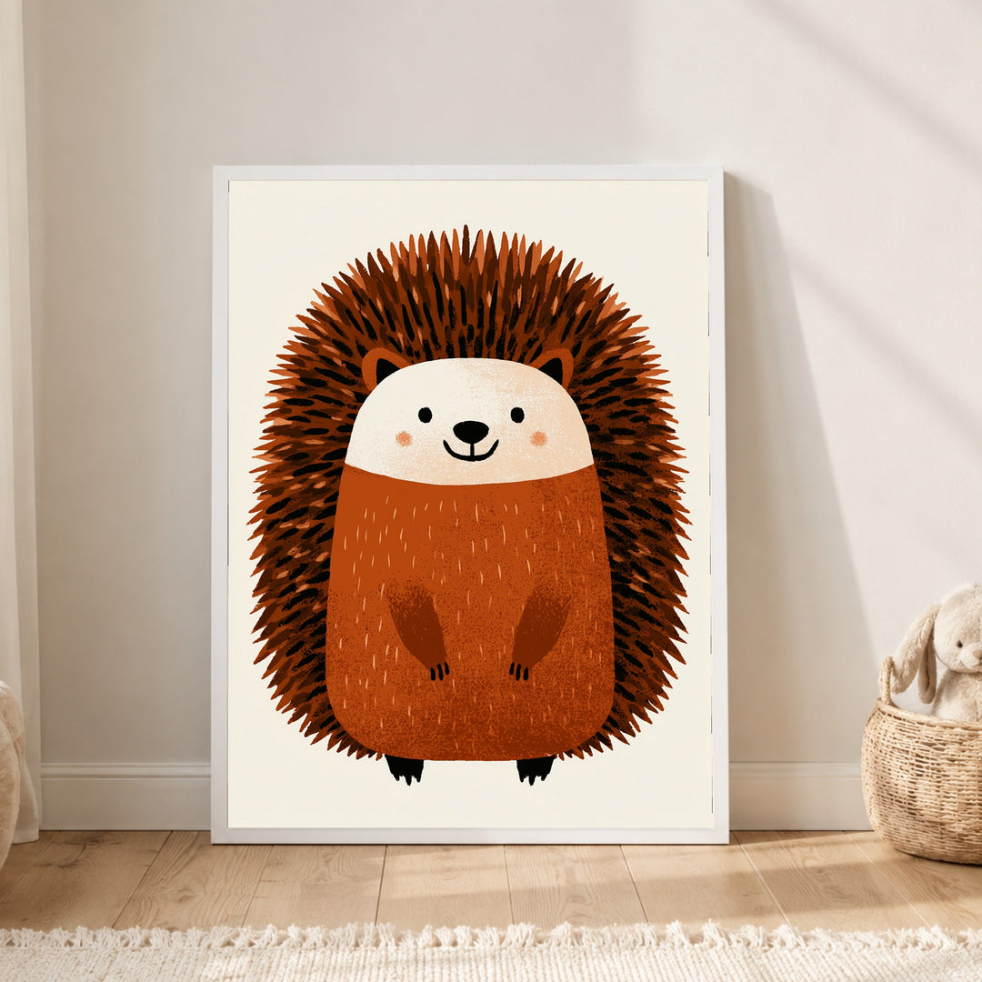 Lächelnder Igel im Herbst Poster – Weißer Rahmen – Produktfoto