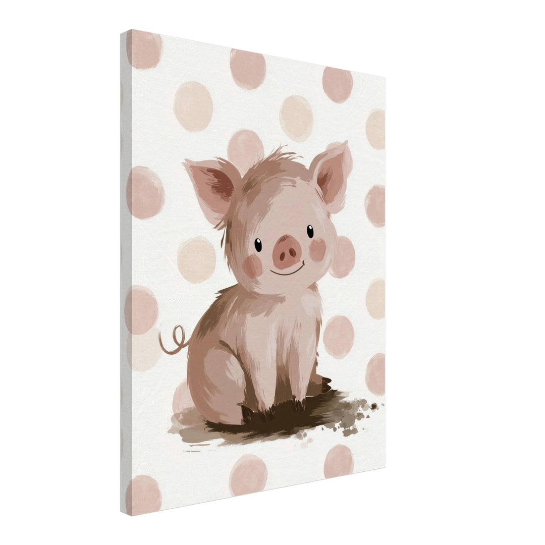 Kleines Schweinchen Aquarell Leinwandbild – Schräge Ansicht – Produktfoto