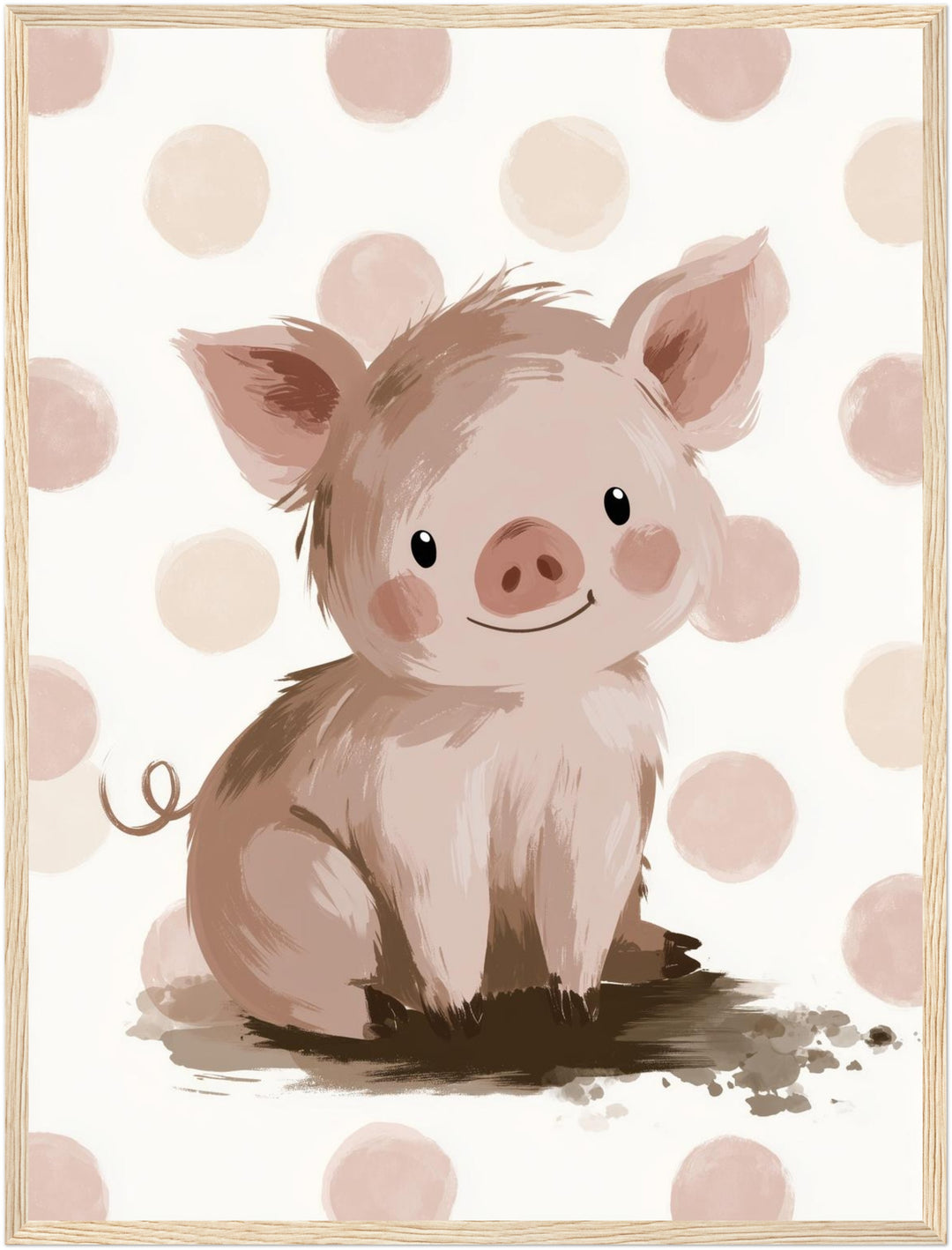 Kleines Schweinchen Aquarell Poster – Holz natur Rahmen – Produktfoto