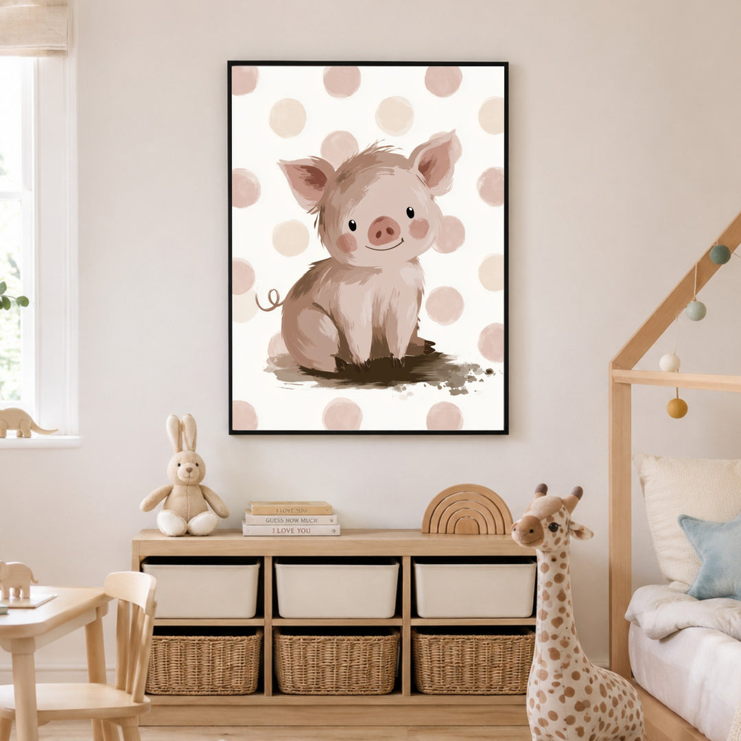 Kleines Schweinchen Aquarell Poster – Schwarzer Rahmen – Produktfoto